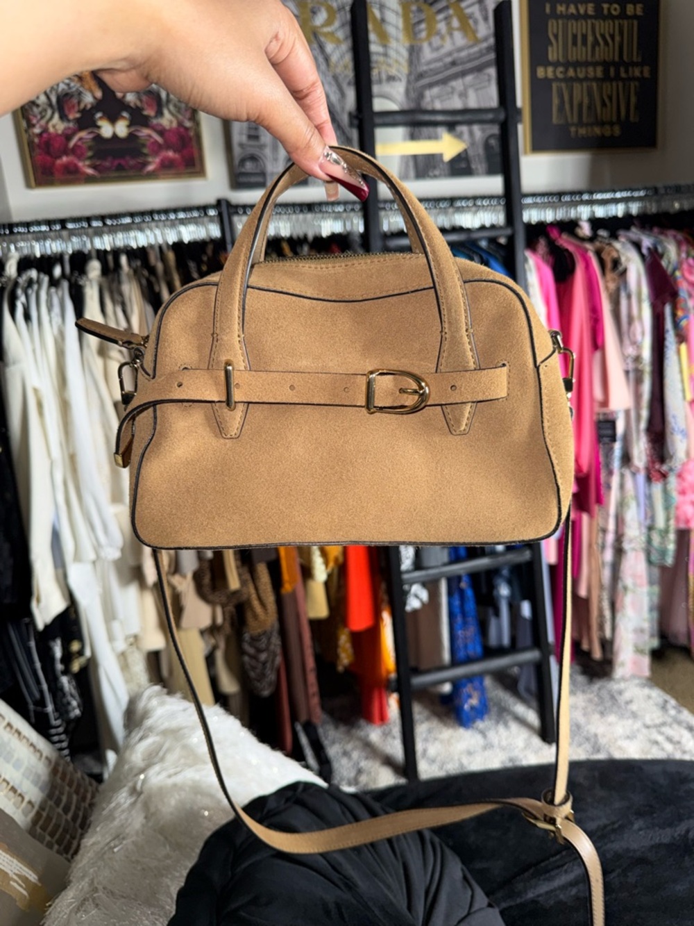 Madewell Mini Crossbody Bag Desert Suede Leather Belted Satchel - Picture 3 of 11